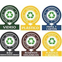 Los mejores  - Tico Etiqueta para Reciclaje Basura. Pegatinas para la gestión de residuos. Surtido de 6 etiquetas
